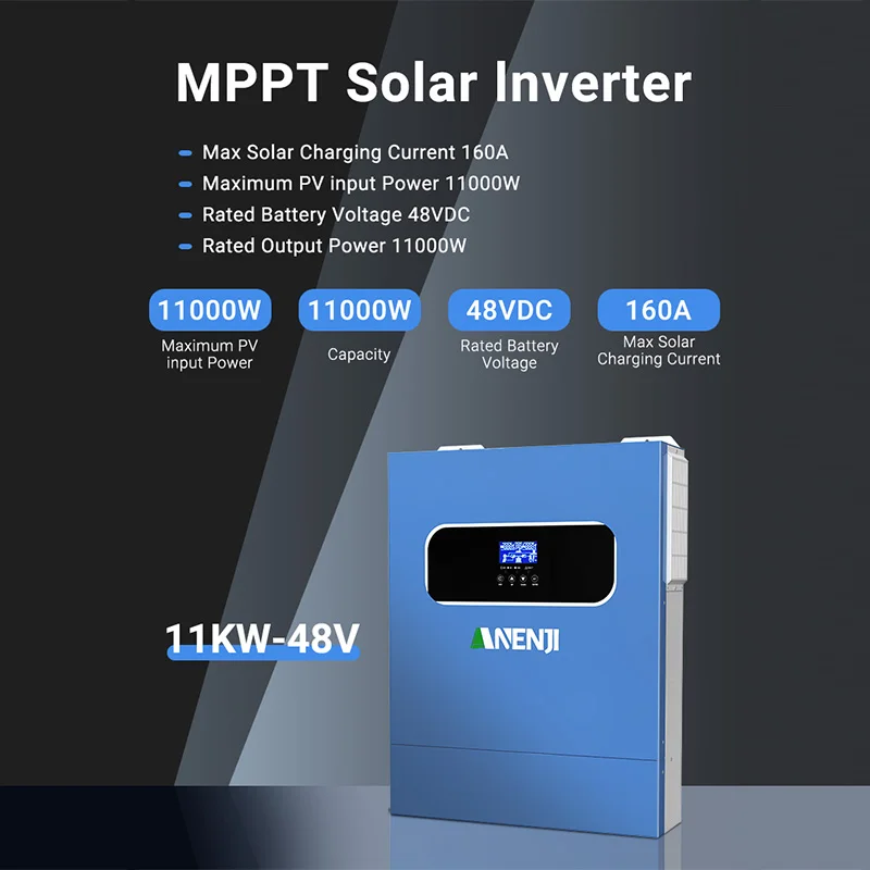 ANENJI 4KW 6.2KW 11KW Hybrid Solar Inverter MPPT Output 230VAC On/Off Grid Solar Inverter PV 60-500V Works Without Batteries